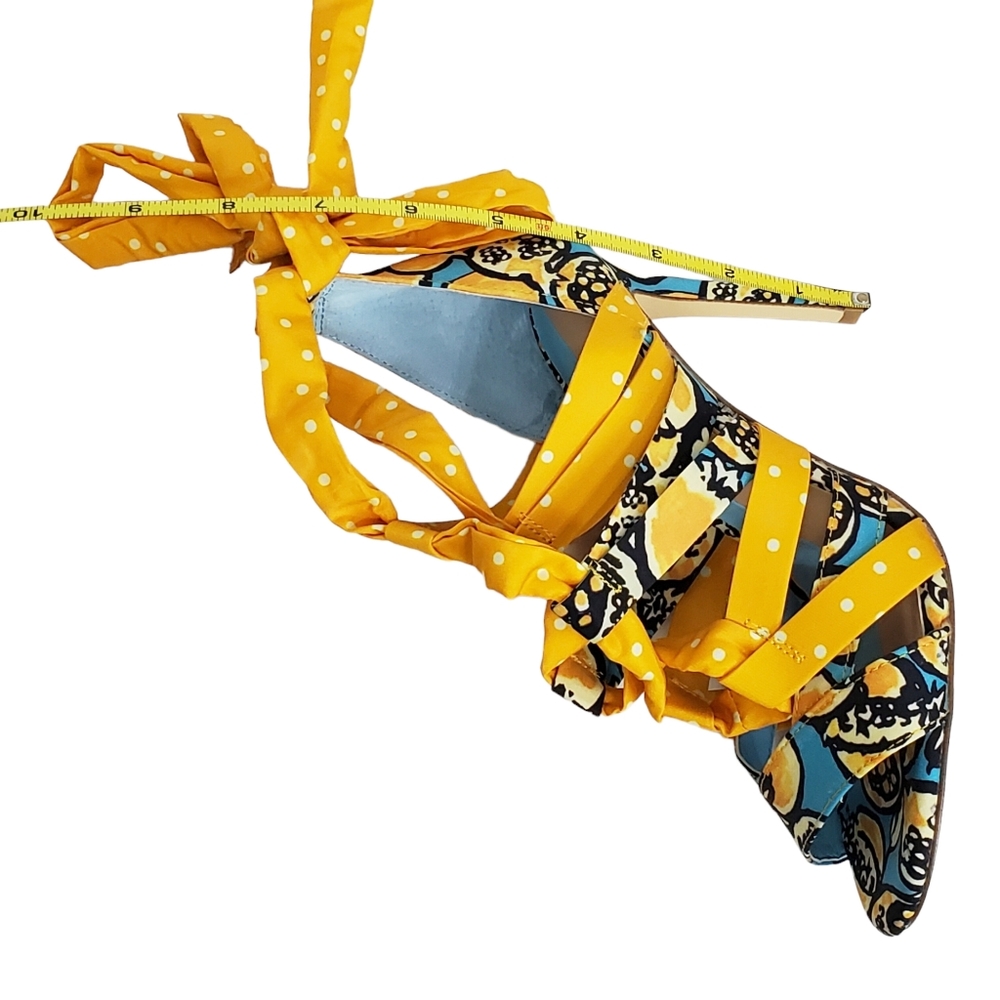 Gianni Bini Yellow Patterned Wrap-Heel Sandals - Picture 12 of 13